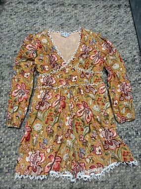 Romper Mustard Floral Lace-Trim Dress